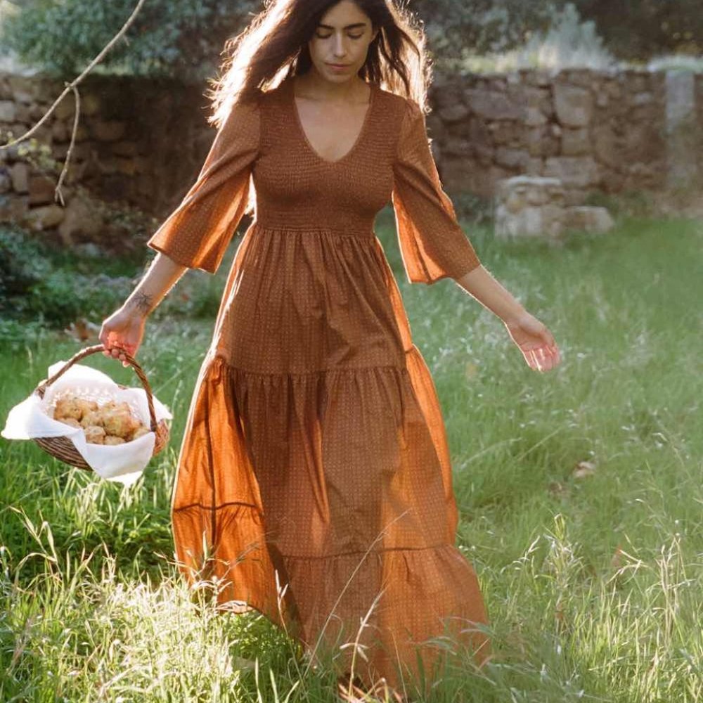 Christy Dawn The Basil Dress in Maple Daisy Dot, Size Medium